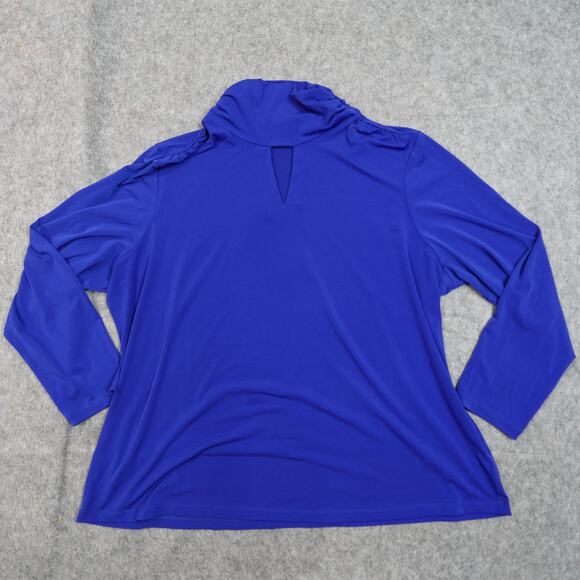 Susan Graver Top Womens 2X Liquid Knit Tunic Stretch Mock Neck Ruched Blue - Picture 1 of 9